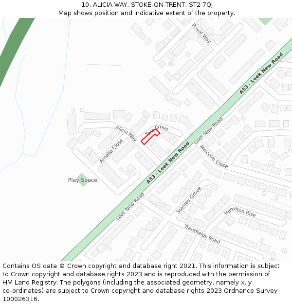 10, ALICIA WAY, STOKE-ON-TRENT, ST2 7QJ: Location map and indicative extent of plot