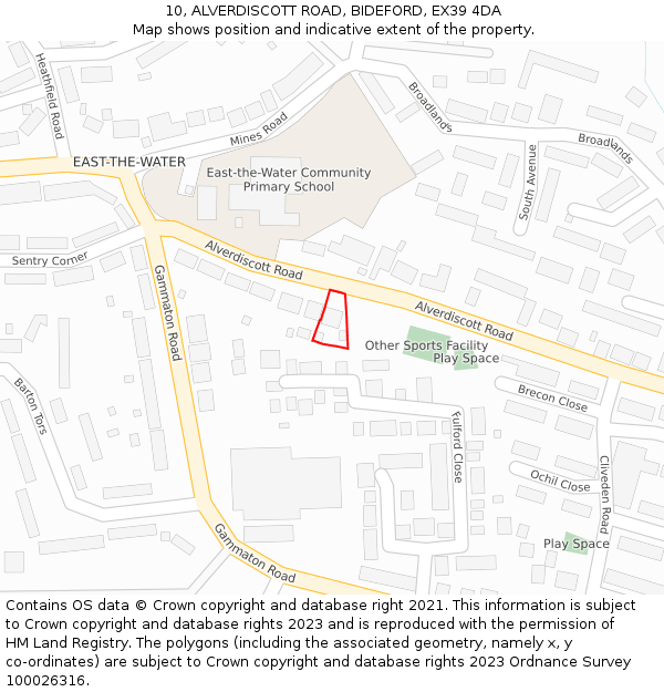 10, ALVERDISCOTT ROAD, BIDEFORD, EX39 4DA: Location map and indicative extent of plot