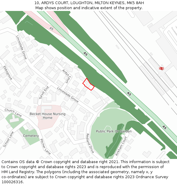 10, ARDYS COURT, LOUGHTON, MILTON KEYNES, MK5 8AH: Location map and indicative extent of plot