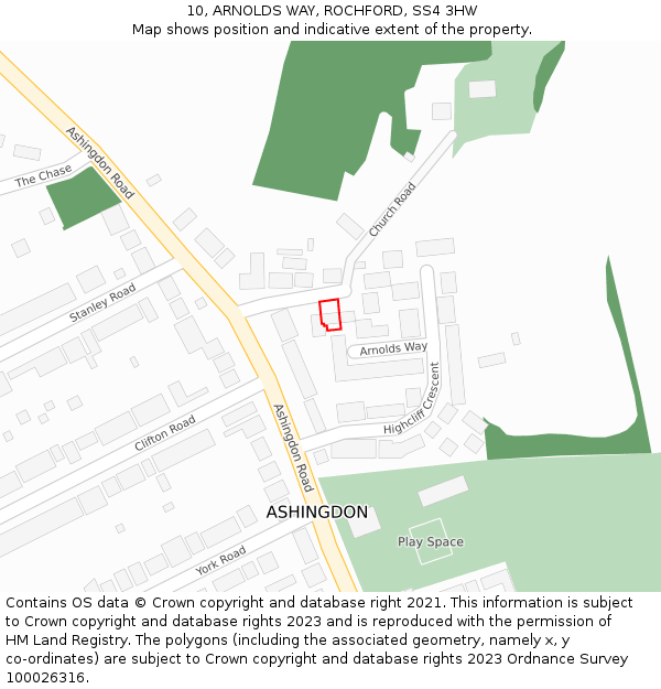 10, ARNOLDS WAY, ROCHFORD, SS4 3HW: Location map and indicative extent of plot