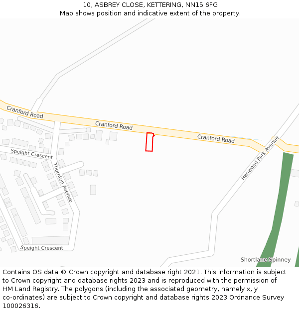 10, ASBREY CLOSE, KETTERING, NN15 6FG: Location map and indicative extent of plot