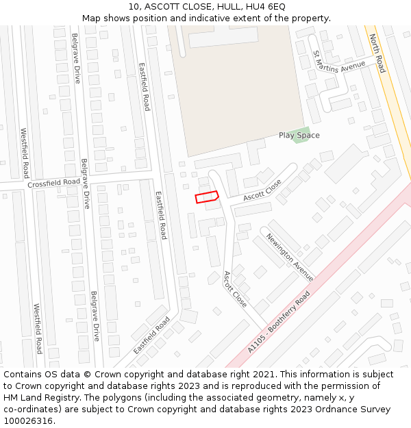 10, ASCOTT CLOSE, HULL, HU4 6EQ: Location map and indicative extent of plot