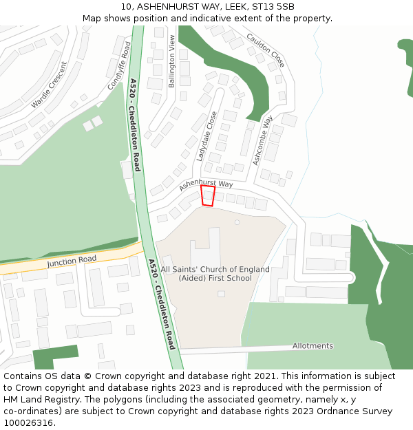 10, ASHENHURST WAY, LEEK, ST13 5SB: Location map and indicative extent of plot