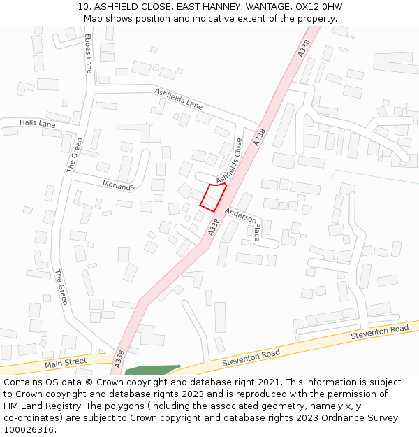 10, ASHFIELD CLOSE, EAST HANNEY, WANTAGE, OX12 0HW: Location map and indicative extent of plot