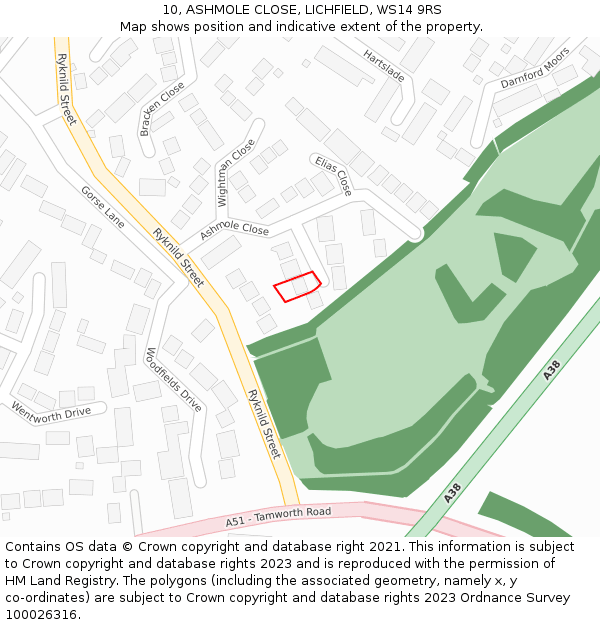 10, ASHMOLE CLOSE, LICHFIELD, WS14 9RS: Location map and indicative extent of plot