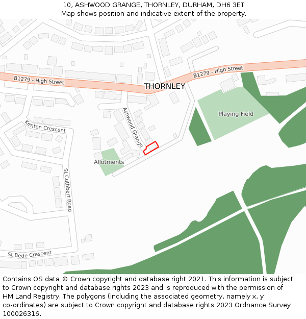 10, ASHWOOD GRANGE, THORNLEY, DURHAM, DH6 3ET: Location map and indicative extent of plot