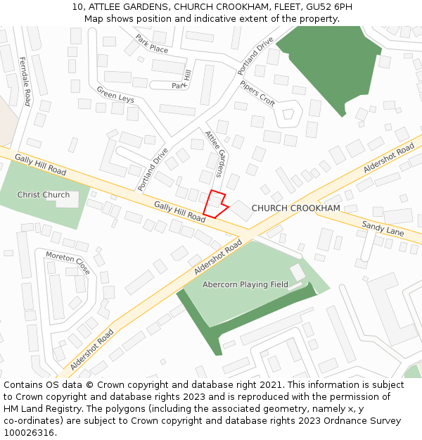 10, ATTLEE GARDENS, CHURCH CROOKHAM, FLEET, GU52 6PH: Location map and indicative extent of plot