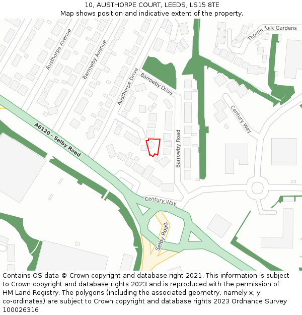 10, AUSTHORPE COURT, LEEDS, LS15 8TE: Location map and indicative extent of plot