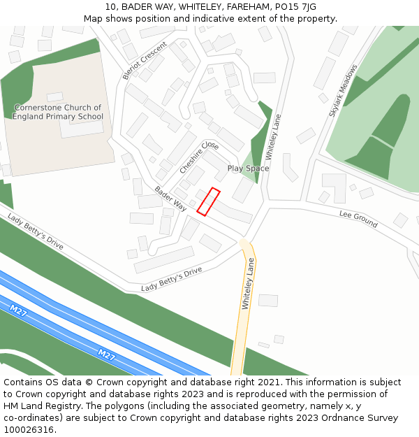 10, BADER WAY, WHITELEY, FAREHAM, PO15 7JG: Location map and indicative extent of plot