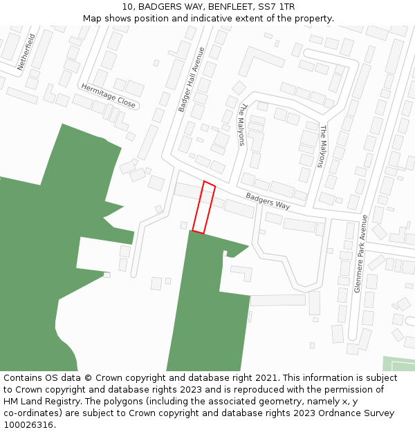 10, BADGERS WAY, BENFLEET, SS7 1TR: Location map and indicative extent of plot