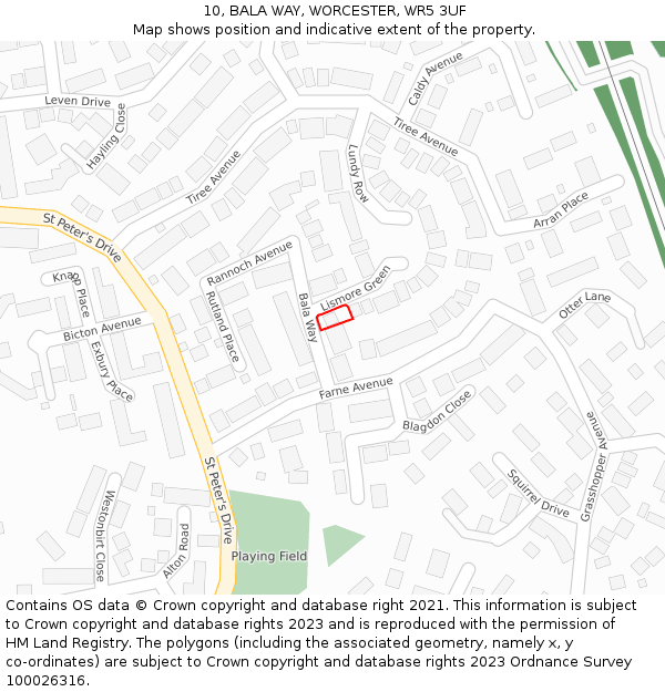 10, BALA WAY, WORCESTER, WR5 3UF: Location map and indicative extent of plot