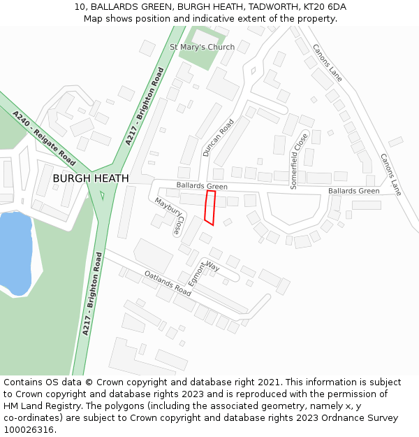 10, BALLARDS GREEN, BURGH HEATH, TADWORTH, KT20 6DA: Location map and indicative extent of plot