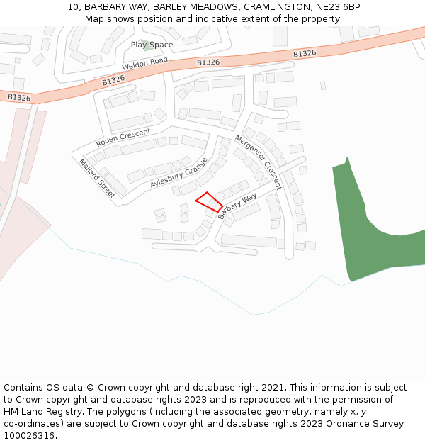 10, BARBARY WAY, BARLEY MEADOWS, CRAMLINGTON, NE23 6BP: Location map and indicative extent of plot