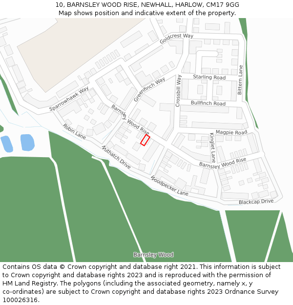 10, BARNSLEY WOOD RISE, NEWHALL, HARLOW, CM17 9GG: Location map and indicative extent of plot