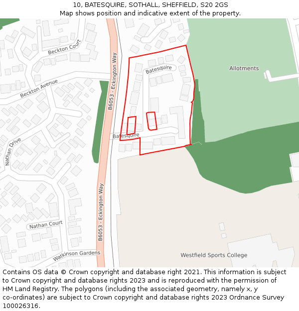 10, BATESQUIRE, SOTHALL, SHEFFIELD, S20 2GS: Location map and indicative extent of plot