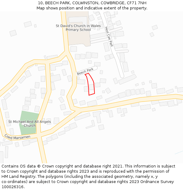 10, BEECH PARK, COLWINSTON, COWBRIDGE, CF71 7NH: Location map and indicative extent of plot