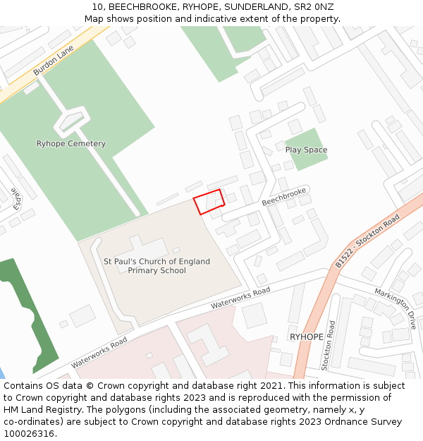 10, BEECHBROOKE, RYHOPE, SUNDERLAND, SR2 0NZ: Location map and indicative extent of plot