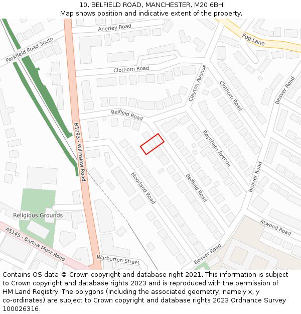 10, BELFIELD ROAD, MANCHESTER, M20 6BH: Location map and indicative extent of plot