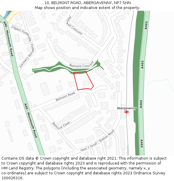 10, BELMONT ROAD, ABERGAVENNY, NP7 5HN: Location map and indicative extent of plot