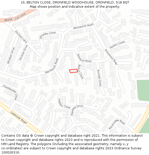 10, BELTON CLOSE, DRONFIELD WOODHOUSE, DRONFIELD, S18 8QT: Location map and indicative extent of plot