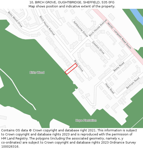 10, BIRCH GROVE, OUGHTIBRIDGE, SHEFFIELD, S35 0FG: Location map and indicative extent of plot