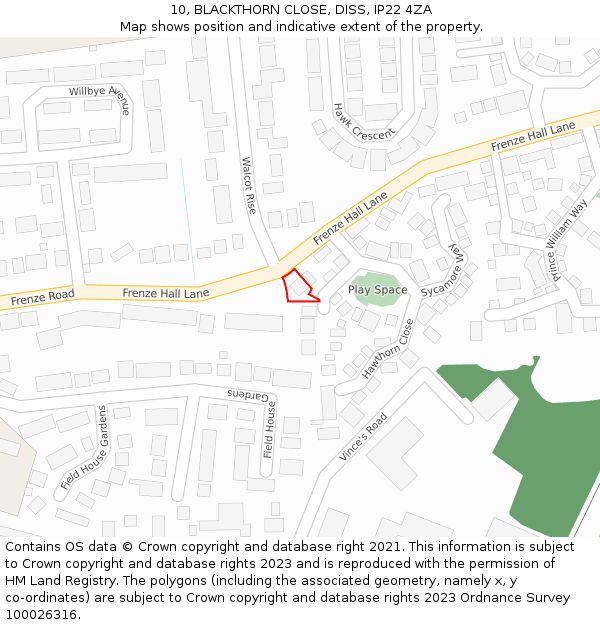 10, BLACKTHORN CLOSE, DISS, IP22 4ZA: Location map and indicative extent of plot