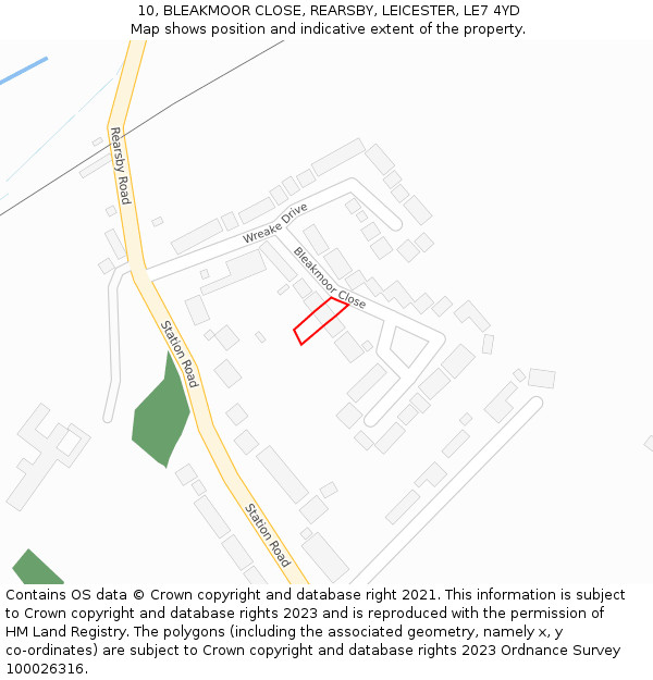 10, BLEAKMOOR CLOSE, REARSBY, LEICESTER, LE7 4YD: Location map and indicative extent of plot