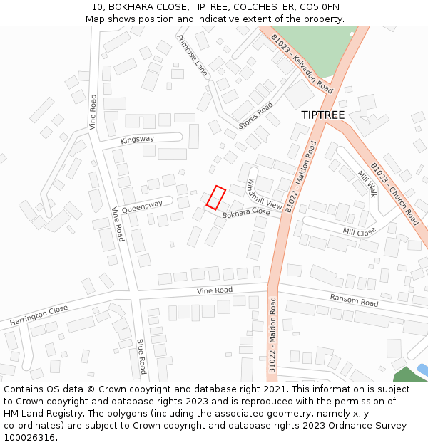 10, BOKHARA CLOSE, TIPTREE, COLCHESTER, CO5 0FN: Location map and indicative extent of plot