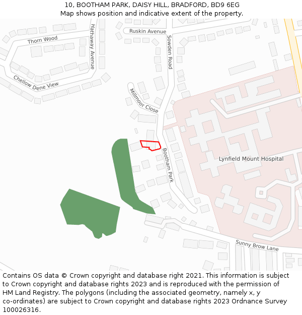 10, BOOTHAM PARK, DAISY HILL, BRADFORD, BD9 6EG: Location map and indicative extent of plot