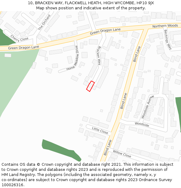 10, BRACKEN WAY, FLACKWELL HEATH, HIGH WYCOMBE, HP10 9JX: Location map and indicative extent of plot