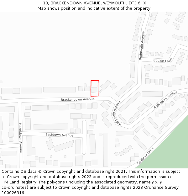 10, BRACKENDOWN AVENUE, WEYMOUTH, DT3 6HX: Location map and indicative extent of plot