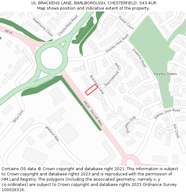 10, BRACKENS LANE, BARLBOROUGH, CHESTERFIELD, S43 4UR: Location map and indicative extent of plot