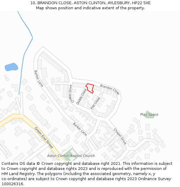 10, BRANDON CLOSE, ASTON CLINTON, AYLESBURY, HP22 5XE: Location map and indicative extent of plot