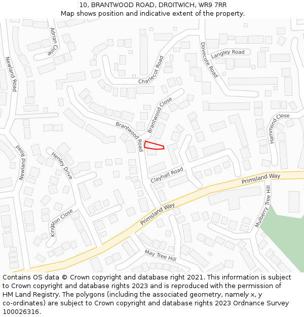 10, BRANTWOOD ROAD, DROITWICH, WR9 7RR: Location map and indicative extent of plot