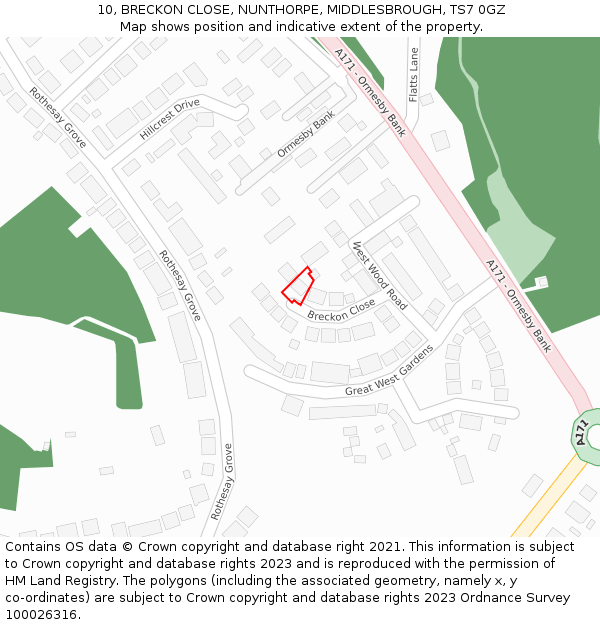 10, BRECKON CLOSE, NUNTHORPE, MIDDLESBROUGH, TS7 0GZ: Location map and indicative extent of plot