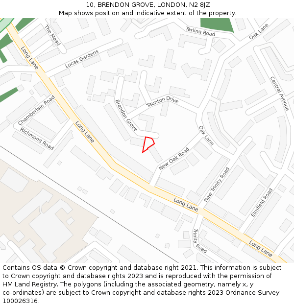 10, BRENDON GROVE, LONDON, N2 8JZ: Location map and indicative extent of plot