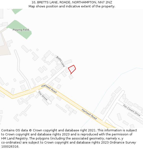 10, BRETTS LANE, ROADE, NORTHAMPTON, NN7 2NZ: Location map and indicative extent of plot