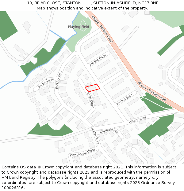 10, BRIAR CLOSE, STANTON HILL, SUTTON-IN-ASHFIELD, NG17 3NF: Location map and indicative extent of plot