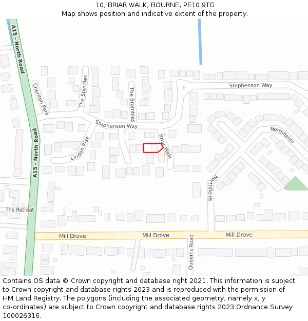 10, BRIAR WALK, BOURNE, PE10 9TG: Location map and indicative extent of plot