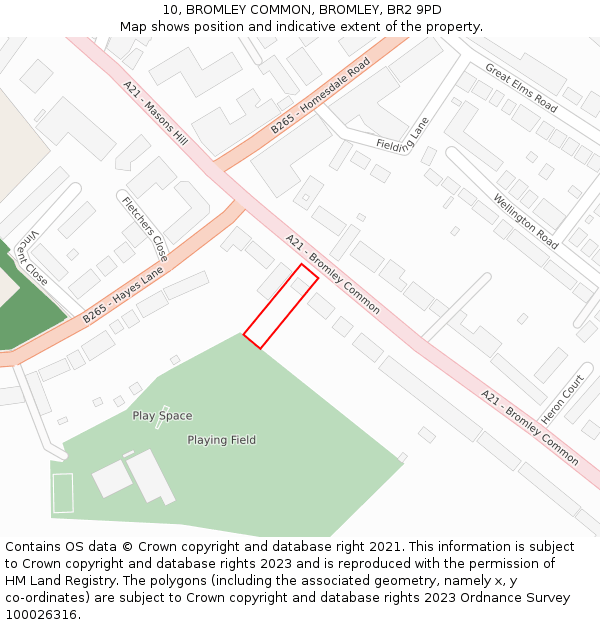 10, BROMLEY COMMON, BROMLEY, BR2 9PD: Location map and indicative extent of plot