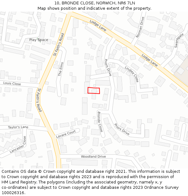 10, BRONDE CLOSE, NORWICH, NR6 7LN: Location map and indicative extent of plot