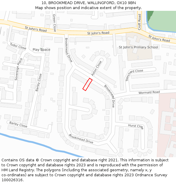 10, BROOKMEAD DRIVE, WALLINGFORD, OX10 9BN: Location map and indicative extent of plot