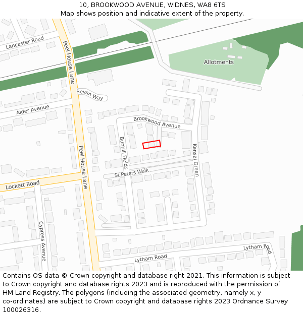 10, BROOKWOOD AVENUE, WIDNES, WA8 6TS: Location map and indicative extent of plot