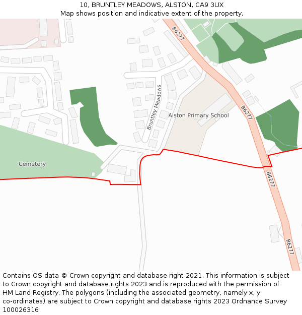 10, BRUNTLEY MEADOWS, ALSTON, CA9 3UX: Location map and indicative extent of plot