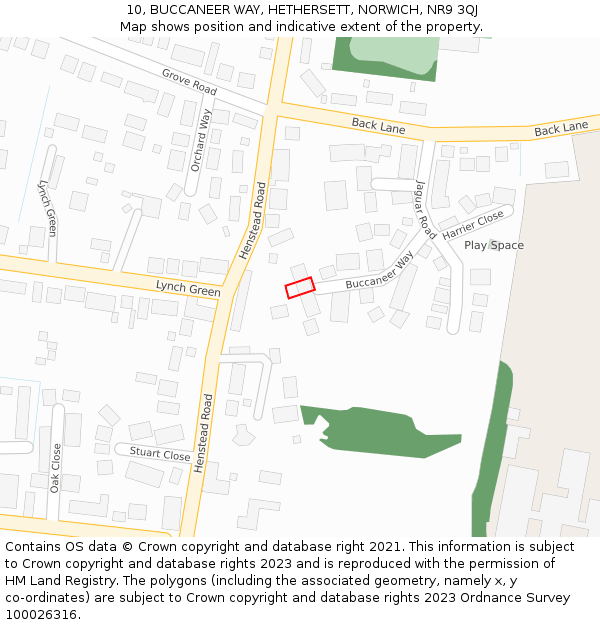 10, BUCCANEER WAY, HETHERSETT, NORWICH, NR9 3QJ: Location map and indicative extent of plot