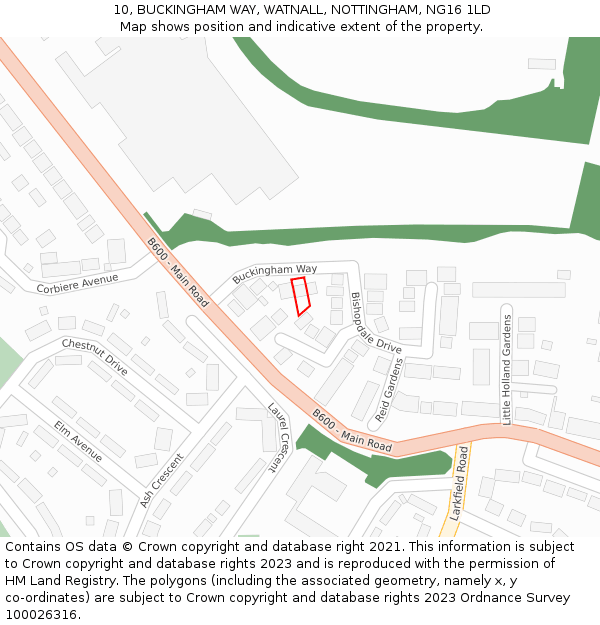 10, BUCKINGHAM WAY, WATNALL, NOTTINGHAM, NG16 1LD: Location map and indicative extent of plot