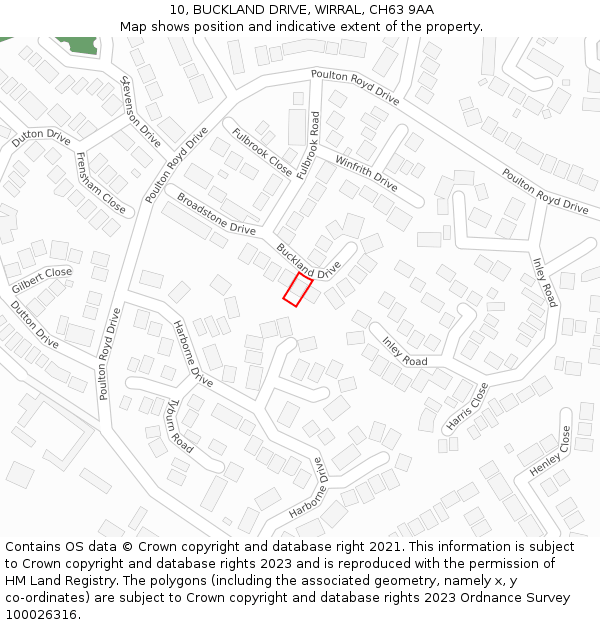 10, BUCKLAND DRIVE, WIRRAL, CH63 9AA: Location map and indicative extent of plot