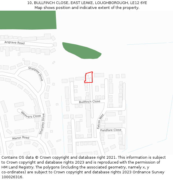 10, BULLFINCH CLOSE, EAST LEAKE, LOUGHBOROUGH, LE12 6YE: Location map and indicative extent of plot