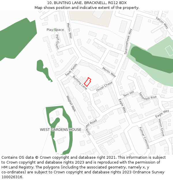 10, BUNTING LANE, BRACKNELL, RG12 8DX: Location map and indicative extent of plot