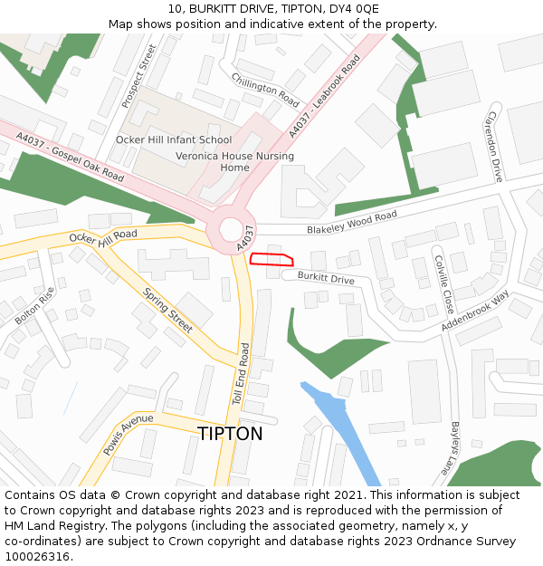 10, BURKITT DRIVE, TIPTON, DY4 0QE: Location map and indicative extent of plot